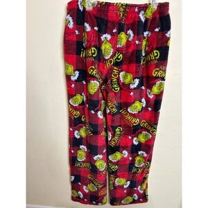 The Grinch Dr. Seuss Pajama Pants Lounge Sleep Bottoms Red Black Plaid‎ L/G**